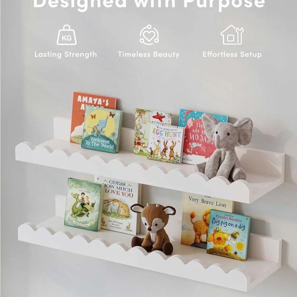 Scalloped Shelves, Nursery Book Shelves, Floating Book Shelves for Wall